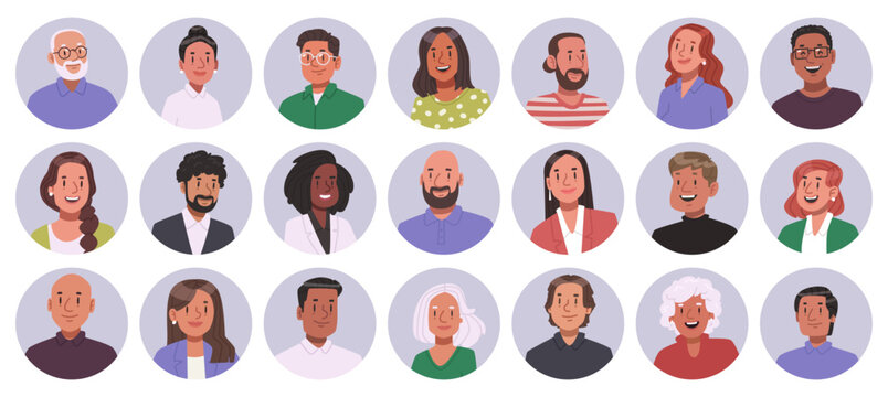 Set of business avatars a men and women. Portraits of business people in a circle. Vector illustration