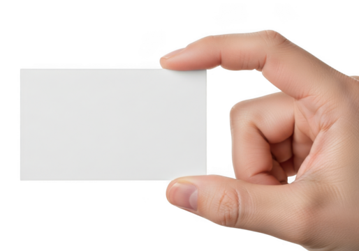 Hand holding blank white business card mockup template for branding and design presentation, isolated on transparent background - Powered by Adobe