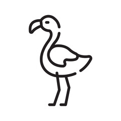 Line art depicts a standing flamingo characterized by its curved neck distinctive beak and elongated legs