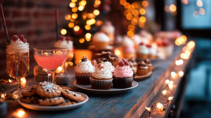 Obraz premium Explore a cozy christmas-themed delightful treats and drinks festive ambiance celebrate the holiday spirit
