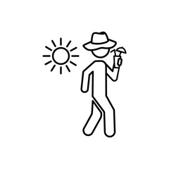 Line drawing A stick figure in a hat drinks under the sun