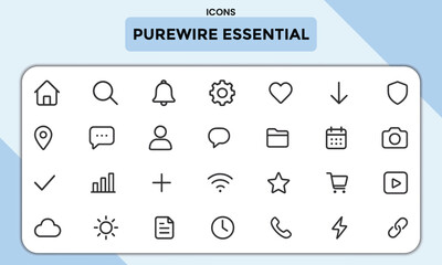Pure wire Essential Line Icons Pack &ndash; Minimal Vector Icons