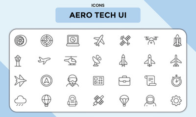 Aero Tech UI Line Icons Pack &ndash; Aviation & Space Technology Vector Symbols