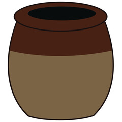 Simple Flat Color Vector Illustration of a Two-Tone Brown Pot, Cauldron, or Ceramic Jar