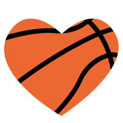 Orange Basketball Vector Icon in the Shape of a Heart, Symbolizing a Love for the Game and Sports