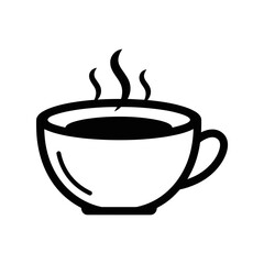 Coffee cup with steam in simple black and white design  