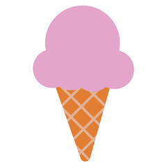 Simple Flat Color Vector Icon of a Pink Ice Cream Scoop on a Waffle Cone, Symbolizing Dessert and Summer.