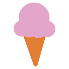 Simple Flat Color Vector Icon of a Pink Ice Cream Scoop on a Brown Cone, Symbolizing Dessert, Summer, and Sweet Treats