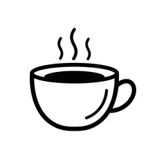 Simple coffee cup with steam in black outline design  