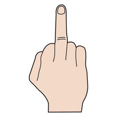 Flat Color Vector Illustration of a Hand with a Light Skin Tone Making an Obscene 