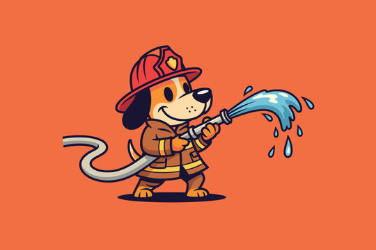 Adorable Firefighter Dog Heroically Wielding Water Hose.
