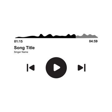 Simple Black and White Vector Icon of a Music Player Interface, Featuring a Waveform, Time Stamp, and Play/Pause Buttons