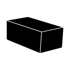 Solid Black Silhouette Vector Icon of a 3D Brick or Rectangular Block, Representing Construction, Building, and Foundations