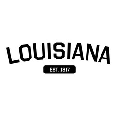 Vintage-Style Black Vector Logo for Louisiana, Featuring Arched Stencil Text and the Establishment Date 