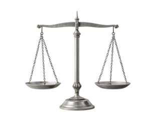 Metallic scales of justice, centered. Chains, bowls, ornate