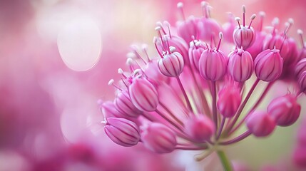 Closeup of blooming allium flowers with delicate purple petals