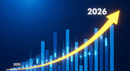 2026 Growth Projection with Upward Arrow and Bars 2025