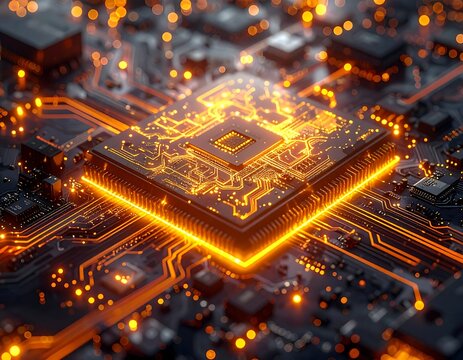 Illuminated central processing unit on a circuit board