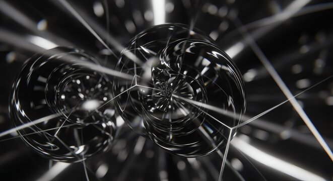 Abstract glass orbs with connected lines.