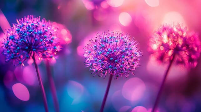 Closeup of blooming allium flowers with delicate purple petals - Powered by Adobe