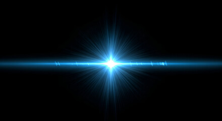 Blue Starburst Lens Flare with Radial Rays on Black Background