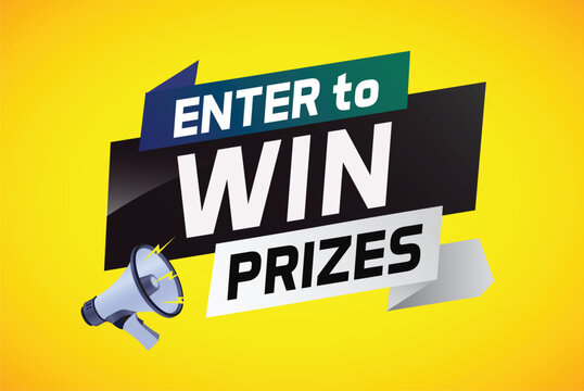 Enter to win prizes word concept vector illustration with megaphone and 3d style for use landing page, template, ui, web, mobile app, poster, banner, flyer, background, gift card, coupon, wallpaper
