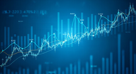 Fototapeta premium Detailed Blue Financial Stock Market Graph with Numbers