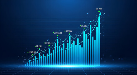 Naklejka premium Blue Bar Chart with Upward Trend and Data Points graph