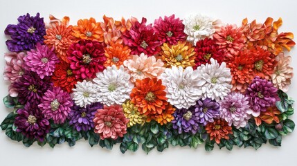 Floral tapestry showcasing handmade ribbon dahlia flowers in vibrant autumnal color palette