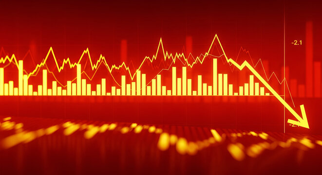 Red and Yellow Stock Market Chart with Steep Downward Trend