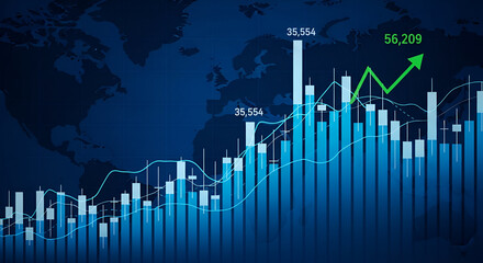 Stock Market Bar Chart with Upward Trend and World Map