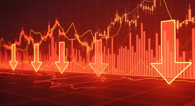Red Stock Market Chart with Large Falling Arrows financial chart