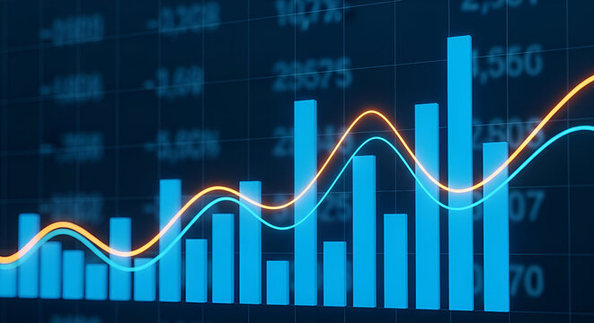 Stock Market Bar Chart with Orange and Blue Trend Lines