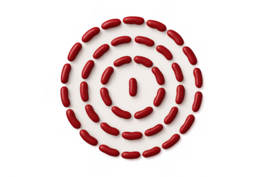 Red bacteria concentric target forming circular pattern, medical science targeting cells, transparent background