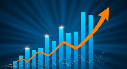 Upward Trending Bar Chart with Arrow and Radial Background