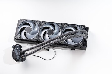 High-performance liquid cooling system for computer processors with triple fan radiator for...