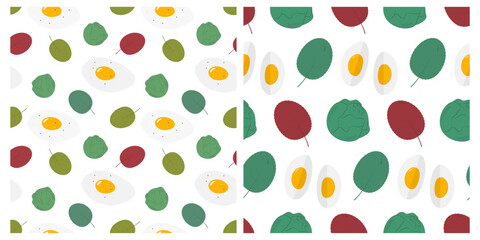 Fried Egg with Lettuce and half Hard Boiled egg Seamless Pattern Healthy Eating Backdrop Flat Design. Isolated Vector illustration Healthy Food Themed Menu Cards Banner, leaflets, label, price, poster