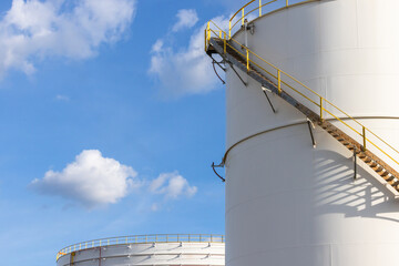 Oil storage tank at oil and gas refinery industrial zone, Business industrial storage tank oil and gas refinery, Crude oil storage tank business energy logistic and transportation.