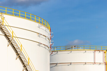 Oil storage tank at oil and gas refinery industrial zone, Business industrial storage tank oil and gas refinery, Crude oil storage tank business energy logistic and transportation.