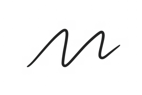 Black curvy line creating an abstract scribble or signature-like doodle element. Isolated graphic with transparent background