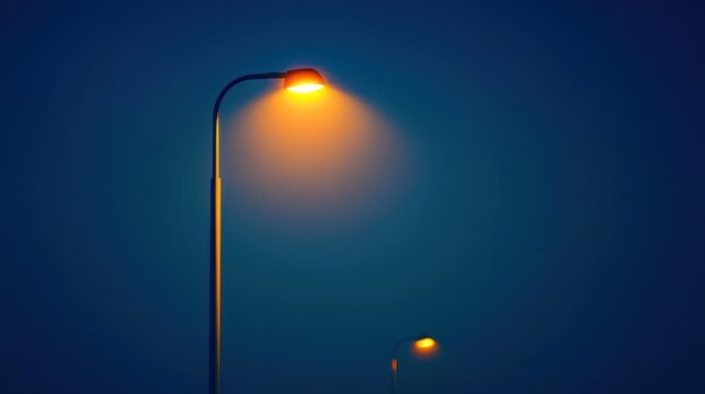 Two street lamps with a blue sky in the background. - Powered by Adobe
