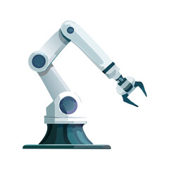 産業用ロボットアームによる作業自動化のベクターイラスト - スマートファクトリーとAI技術