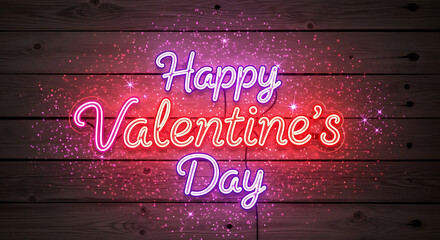 Celebrate love with a vibrant neon sign wishing everyone a Happy Valentine's Day