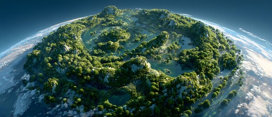 Lush, vibrant, isolated landmass shows intricate topography viewed from orbital perspective