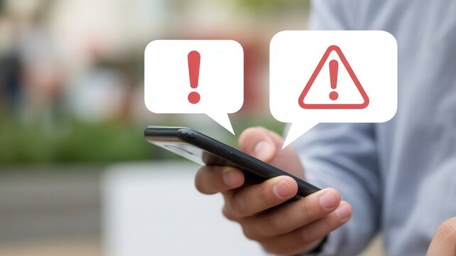 Urgent mobile notification alert on smartphone demands immediate attention now, highlighting potential security risks and critical updates for fast action - Powered by Adobe