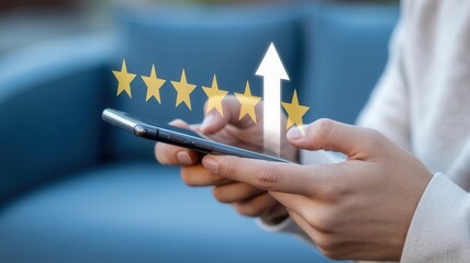 Boost your business with five star reviews using mobile feedback and growth arrow, perfect for showcasing customer satisfaction and service excellence