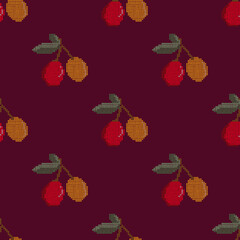 Berry fruit cross stitch ethnic embroidery needlework abstract artwork seamless geometric pattern printed background fabric wallpaper handdrawn line colorful template fashion element