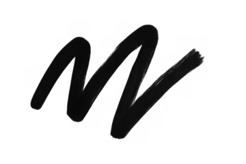 Black brush stroke drawing a diagonal zigzag line, abstract doodle element with ink texture on transparent background