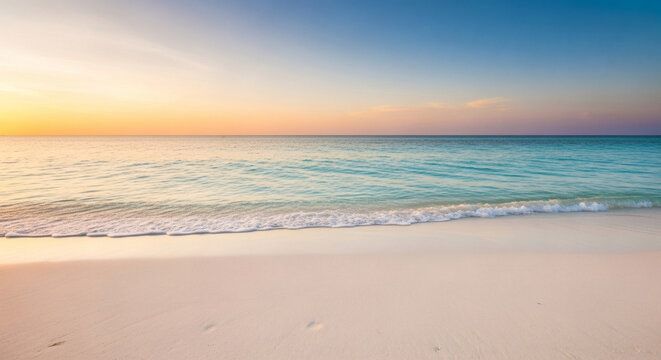 Serene Beach at Sunrise with Gentle Waves and Golden Light