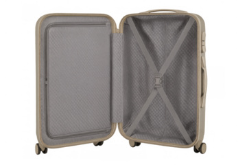 Open empty luggage on transparent background, ready for packing vacation essentials or business trip items